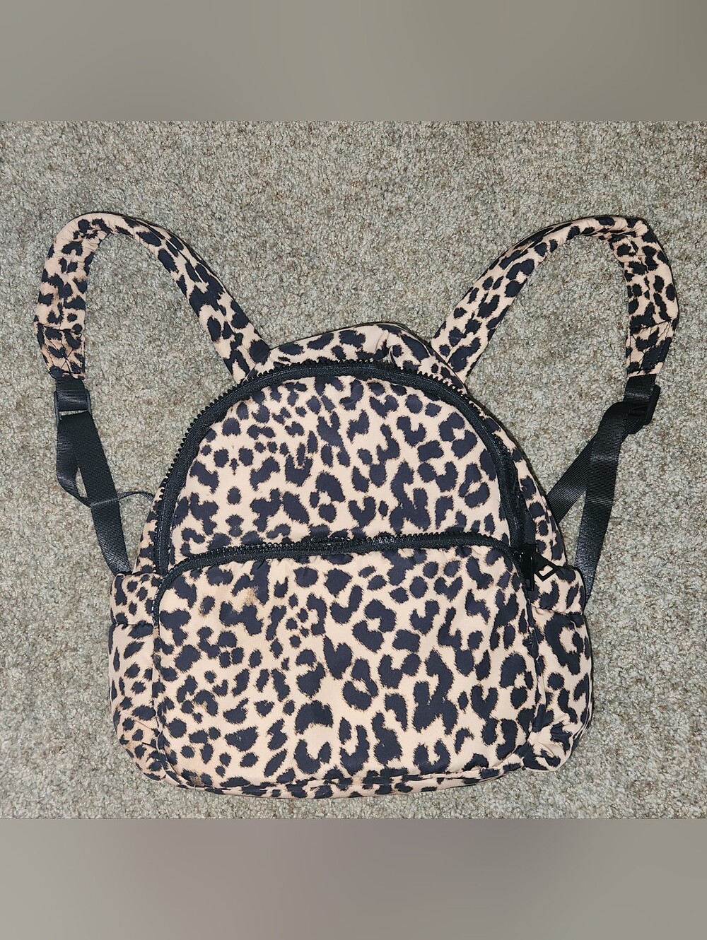 Leopard Print Mini Backpack - Beige and Black